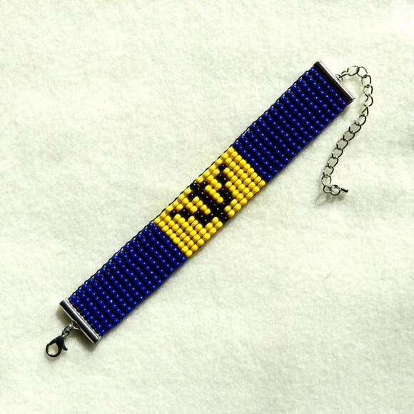 Barbados flag bead bracelet, handmade, adjustable length - Picture 7 of 7